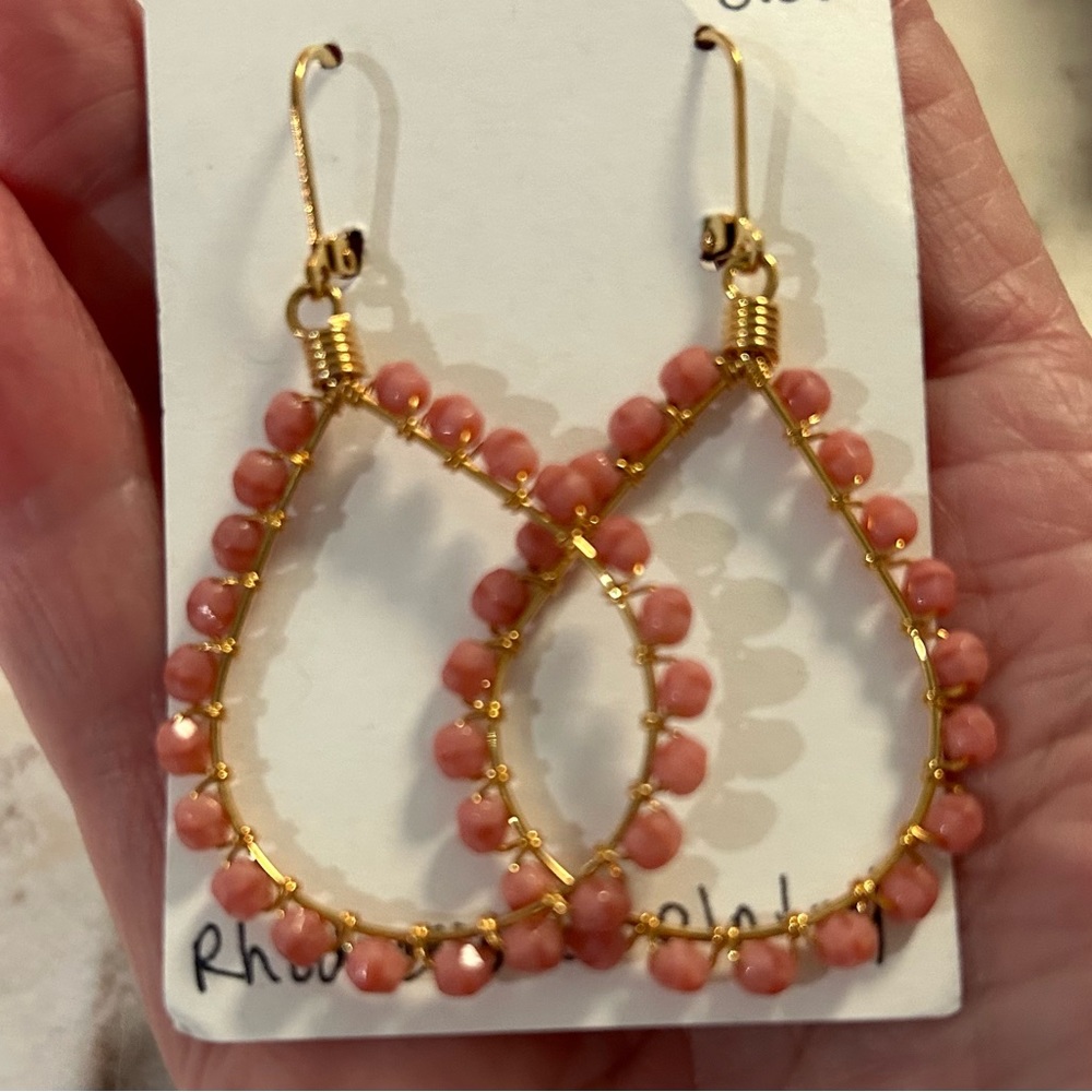 Rhodochrosite gold over silver earrings